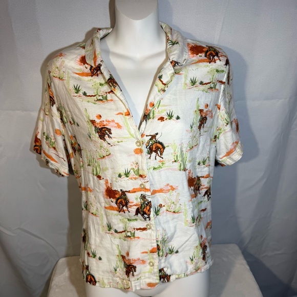 Wrangler Tops - Wrangler Western Desert Cowboy Print Button Up Shirt Size M